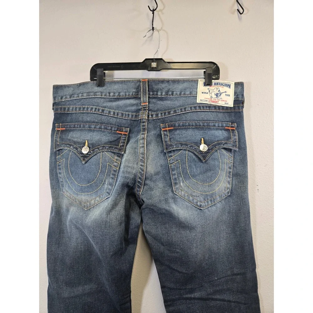 True Religion Straight Seat Dark Wash Orange Stitch Denim Jeans 40